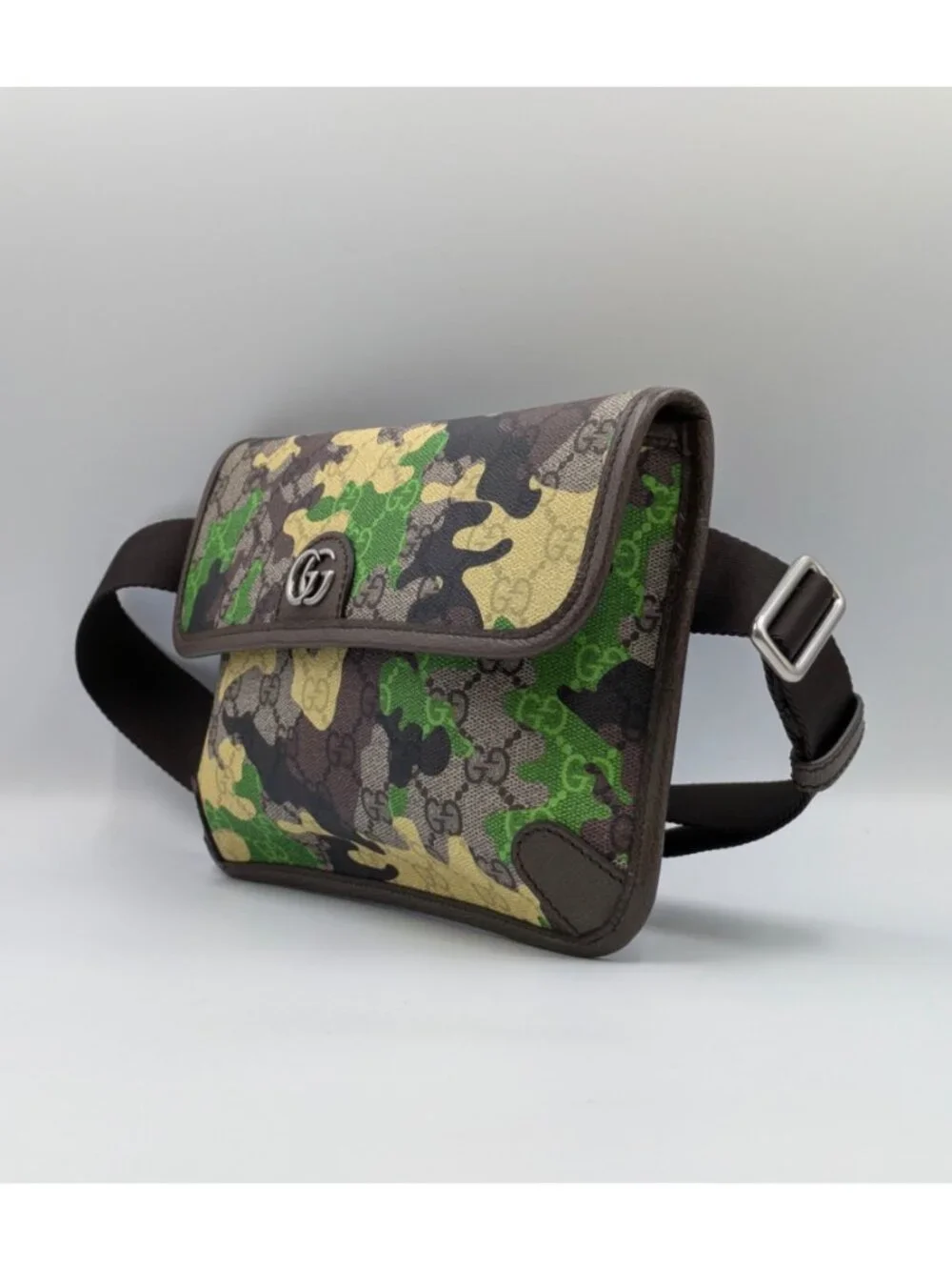 Gucci Unisex Marbled GG Monogram Camouflage Small Belt Bag Yellow Green Brown 80
